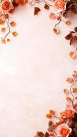 beautiful border of intertwined roses and vines on soft background photo