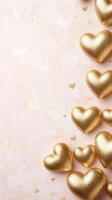 Golden hearts on textured pink background create romantic atmosphere photo