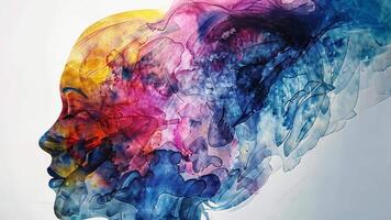 A silhouette of a woman blends harmoniously with vibrant colors and abstract patterns, showcasing the beauty of artistic expression and imagination. The unique design invites viewer interpretation. video
