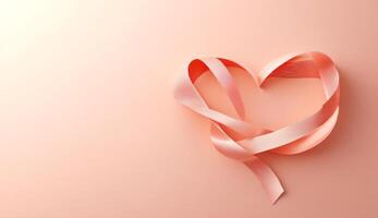 Elegant Pink Ribbon Heart Shape on Pastel Background photo