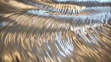 Abstract wave background with flowing metallic texture effect, liquid silver tones and luminous reflections, rendered in 3d video