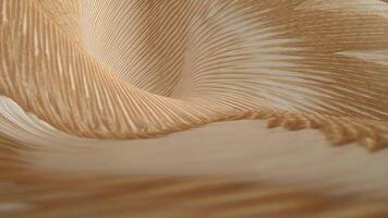 Abstract flowing wave with striped hawk feather texture, featuring pale brown and cream tones with sharp streaks for a natural, elegant effect video
