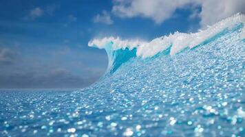 Shimmering abstract wave with ice-like crystalline texture, featuring vibrant blue and white tones with reflective surfaces video