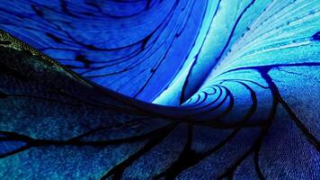 Abstract wave background with intricate butterfly wing texture effect, deep blue tones and bold black patterns, rendered in 3d video