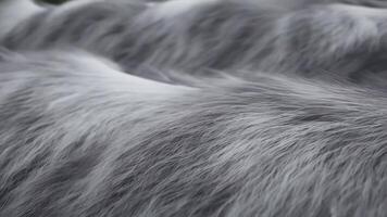 Flowing abstract wave with dense wolf fur texture, featuring grey tones with dark tips and subtle white highlights for a natural effect video