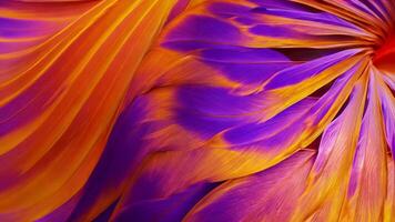 Abstract flowing wave with bird-of-paradise feather texture, featuring bright orange and purple tones with a silky finish for a vibrant, exotic look video