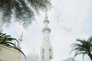 Sheikh Zayed Grand Mosque Architecture Featuring Dome and Minaret Against Cloudy Sky photo