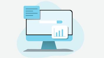 a computer monitor displaying a chart or graph, along with a text box or notification window, suggesting data visualization or analytical software vector