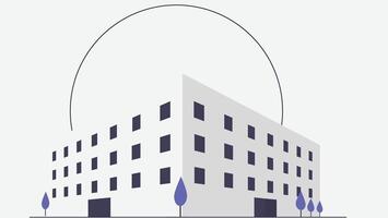 Illustration of a multi-story office building with trees in the foreground vector