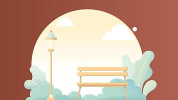 Minimal Garden flat design with bench and light vector