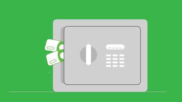 minimal design of a safe closed and money coming out of it flat design illustration vector