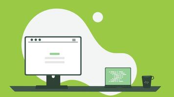 Desktop with computer screen and laptop illustration vector