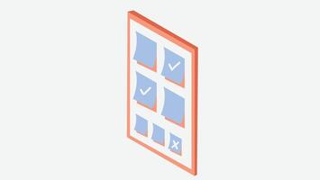 a simple illustration of a window frame with checkboxes and an X icon, suggesting a survey or form interface. vector