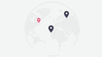 A minimalistic dotted world map displaying three location markers, symbolizing global connections or points of interest vector