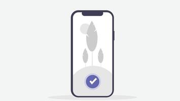 A modern illustration of a smartphone displaying abstract leaves and a checkmark icon, symbolizing eco-friendly or verified digital solutions vector