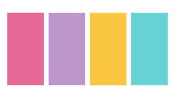 Hot Pink, Lilac, Gold, Cyan color palette. Set of bright color palette combination in rgb hex. Color palette for ui ux design. Abstract illustration for your graphic design, banner, poster vector