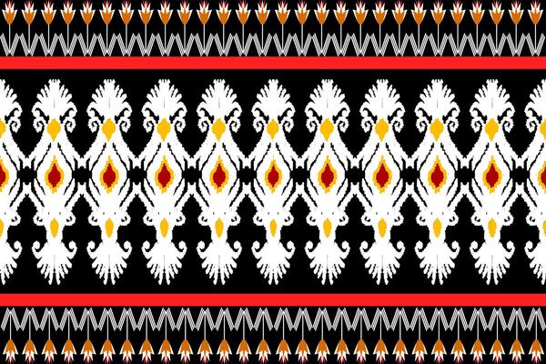 Ikat paisley geometric seamless pattern, traditional seamless pattern, black background.