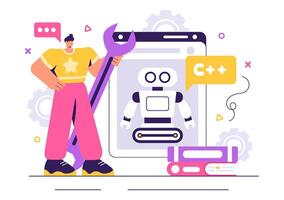 Artificial Intelligence Robot Programming with Digital Data Interface for Future Technology and Data Science vector