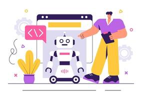 Digital Data Interaction with an AI Robot for Programming and Technological Breakthroughs vector