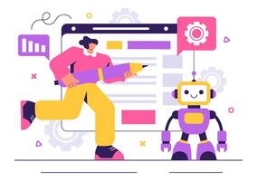 Robot Programming and Data Science Illustration Featuring AI and Digital Technology vector