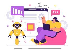 Artificial Intelligence and Digital Data Interaction in Robot Programming for Data Science and Innovation vector