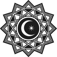 Intricate Islamic Geometric Design with Crescent Moon and Star for Religious and Decorative Use vector