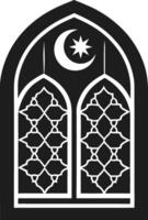 Islamic Window Design with Crescent Moon and Star vector