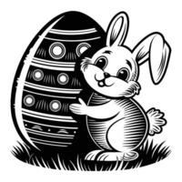 Easter bunny with egg on grass illustration vector