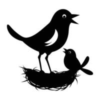 a black silhouette of a bird and its baby vector