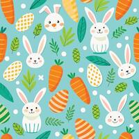 Easter seamless pattern with rabbits and carrots vector