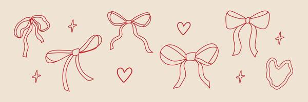 Decorative ribbon designs featuring various bows and hearts on a light background vector