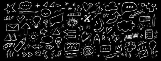 Unique collection of doodles and sketches featuring various symbols and shapes in black and white vector