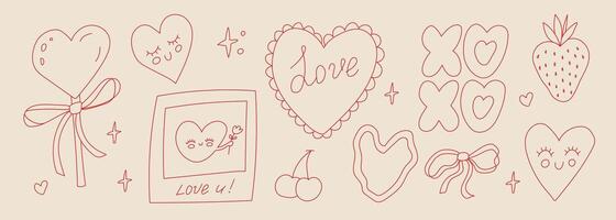 Heart-themed doodles featuring various shapes and expressions of love in a playful and artistic style vector