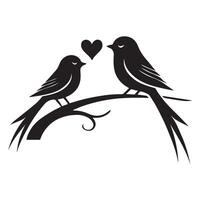 Silhouette of Two Birds on Branch in Love Design vector