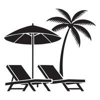 Silhouette Illustration of a Relaxing Beach Setup with Lounge Chairs and Palm Tree vector