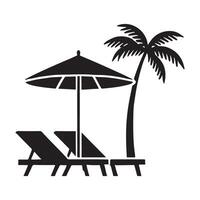 Relaxing Beach Scene Silhouette Illustration with Lounge Chairs and Palm Tree vector