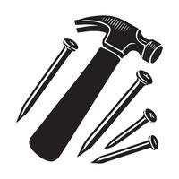 Hammer and Nails Silhouette Illustration for Construction and DIY vector