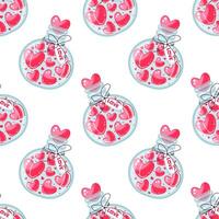 Valentines day seamless pattern with jars filled with hearts. illustration on white background vector