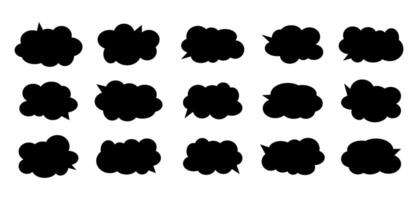 Black abstract clouds speech bubble templates for comics, banners, social networks. illustration isolated on transparent background vector