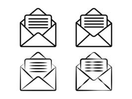 Mail icons. Mail delivery symbol. Main icon letter in envelope mail delivery symbol line art of open envelopes with documents. vector