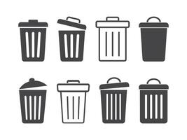 Various Trash Can Icons with Open and Closed Lids. vector
