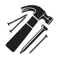 Hammer and Nails Silhouette Illustration for Construction and DIY Projects vector