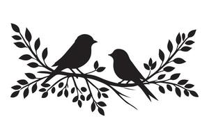 Two Birds Resting on Branch Silhouette Illustration vector
