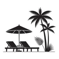 Silhouette Illustration of Relaxing Beach Scene with Two Lounge Chairs and Palm Trees vector