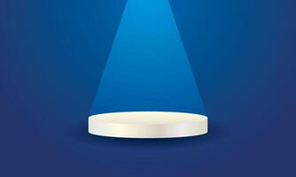 Cylindrical podium with light for displaying products on dark blue color abstract background vector