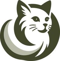 Elegant Cat Head Logo with Swirling Pattern and Natural Green Color vector