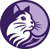 Elegant Deep Purple Cat Head Logo in Circular Frame vector