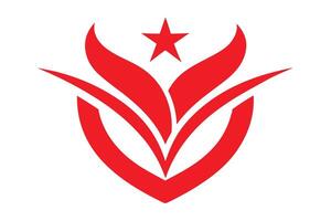 Red geometric logo, abstract floral shape, star emblem, minimalist design, symmetrical curves, tulip-inspired, communist-style iconography, bold red on white background vector