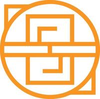 Geometric logo design, orange circular outline, abstract interlocking shapes, minimalist aesthetic vector