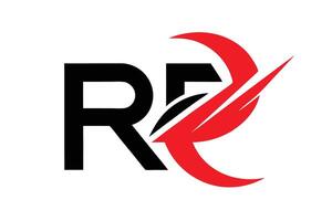 Logo design, abstract R symbol, bold black letter R, dynamic red swoosh vector